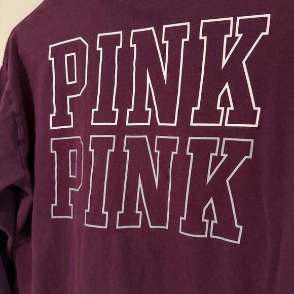 Victoria's Secret PINK Long Sleeve Burgundy Pocket Tee - Picture 1 of 5